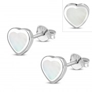 Mother of Pearl Heart Silver Stud Earrings, e344